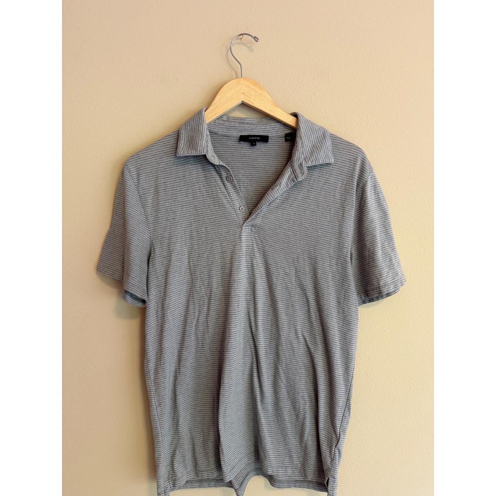 Vince Mens Grey Striped Short Sleeve 100% Cotton Polo Shirt Size M